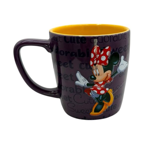 Disney Parks Minnie Mouse Adorable & Sweet Coffee Tea Mug Cup Purple Yellow EUC - Picture 1 of 6